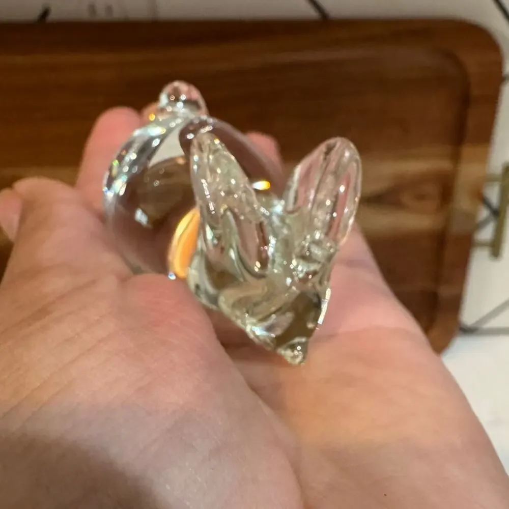 Vintage clear crystal glass hand blown mouse figurine paperweight ring holder
